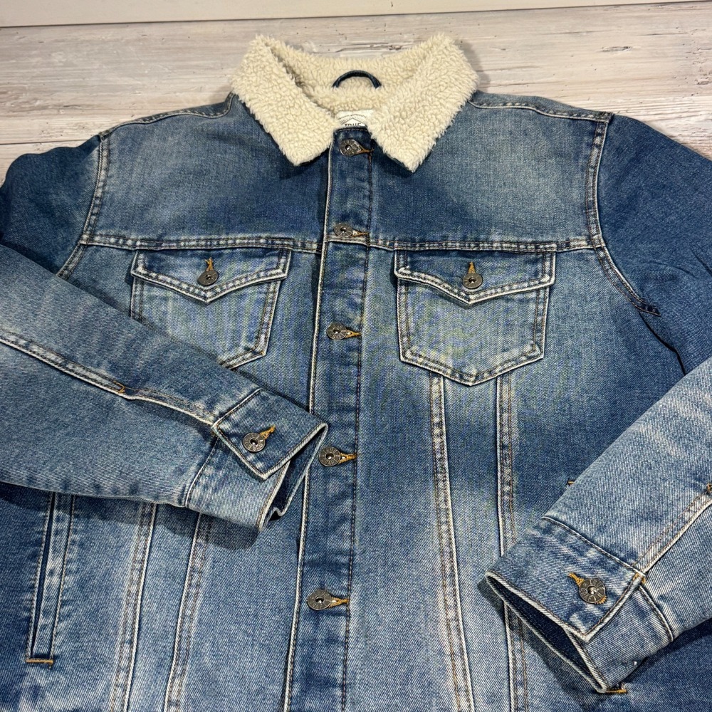 True Craft Sherpa Lined Denim Jean Trucker Men's Sz M Jacket Long Sleeve - Picture 2 of 9